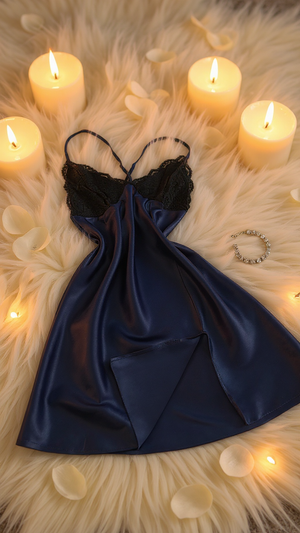 Nightdress 124 -Silky Nightdress with Graceful Lace Embellishment Erotica