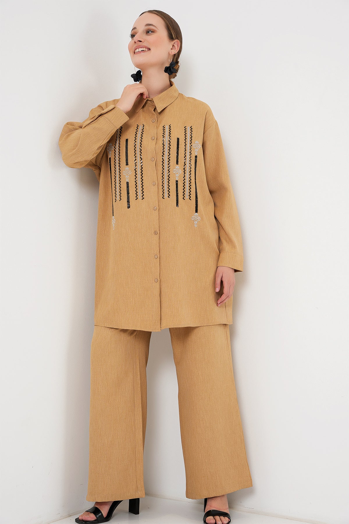 desenli tunik pantolon ikili takim 6720 - Justyol