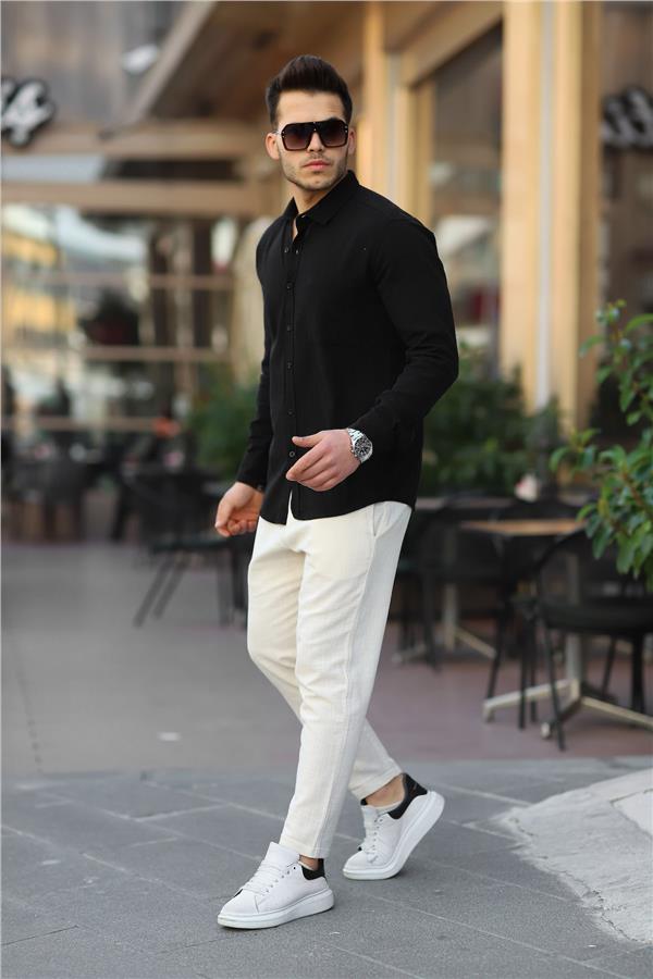 Duble Paça Katlamalı Baggy Örme Keten Pantolon - Justyol
