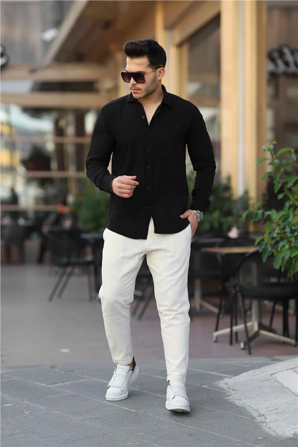 Duble Paça Katlamalı Baggy Örme Keten Pantolon - Justyol