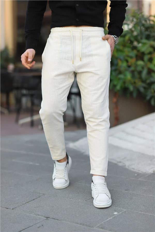 Duble Paça Katlamalı Baggy Örme Keten Pantolon - Justyol