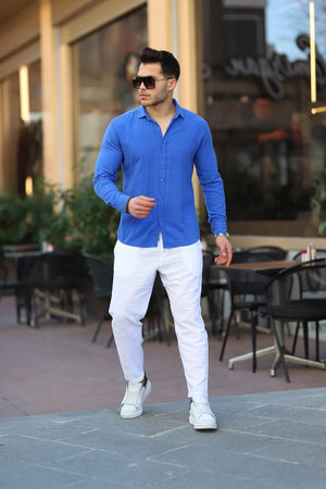 Duble Paça Katlamalı Baggy Örme Keten Pantolon - Justyol