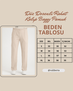 Düz Desenli Rahat Kalıp Beli Lastikli Baggy Pantol - Justyol