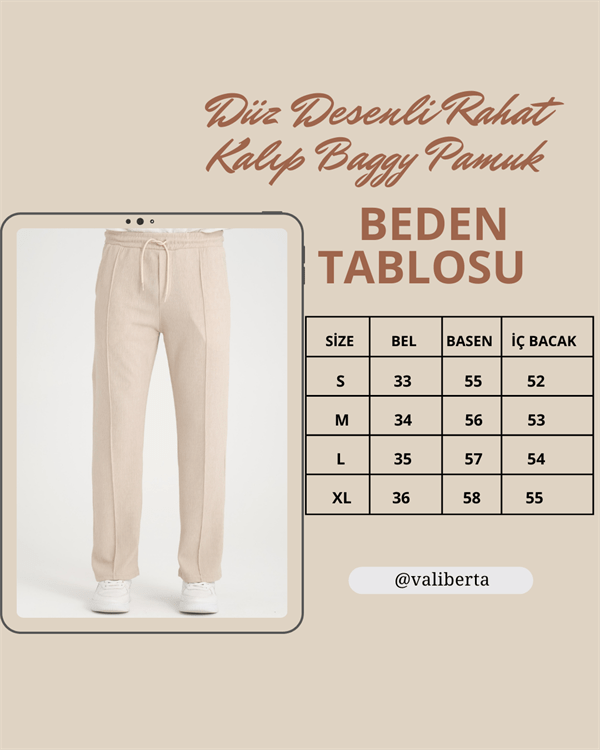 Düz Desenli Rahat Kalıp Beli Lastikli Baggy Pantol - Justyol