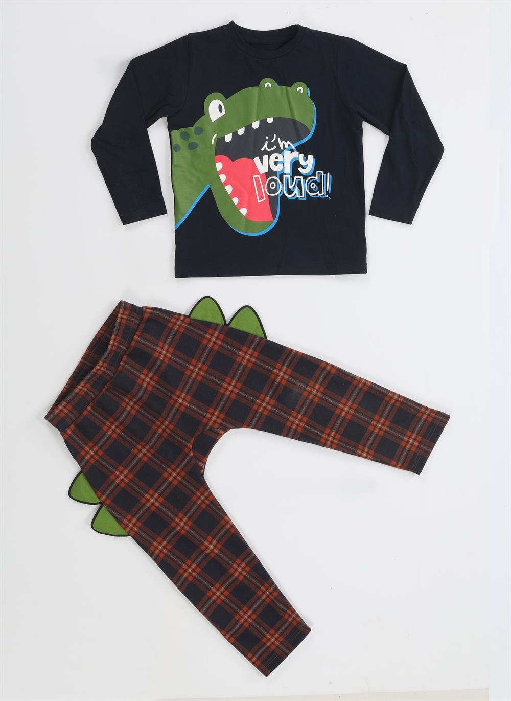 ekose muzip dino pantolon + t-shirt takim - Justyol