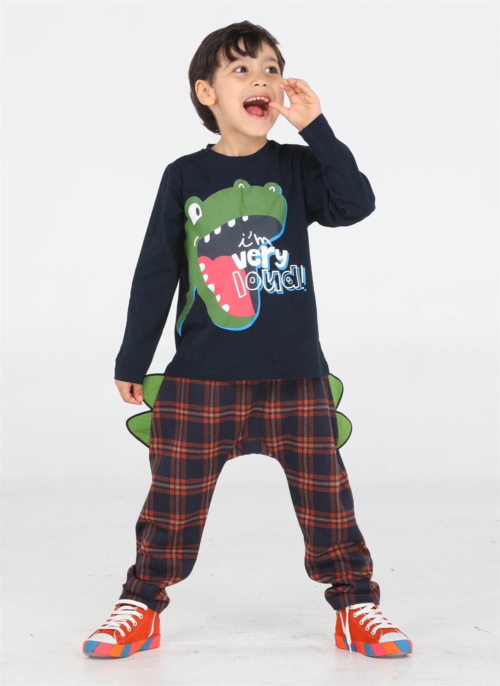 ekose muzip dino pantolon + t-shirt takim - Justyol