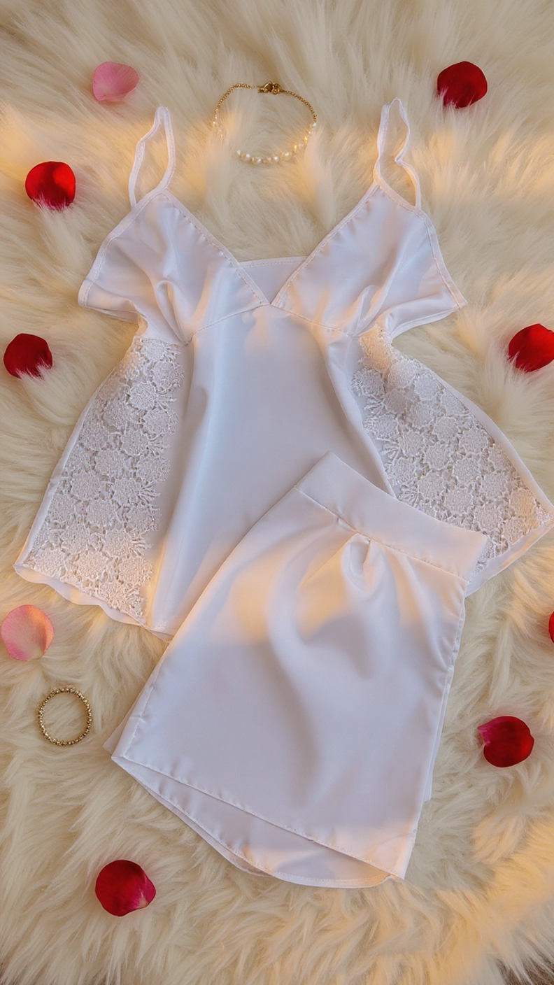 Nightsuit 138 -Satin Sleep Set with Delicate Lace Sides Erotica