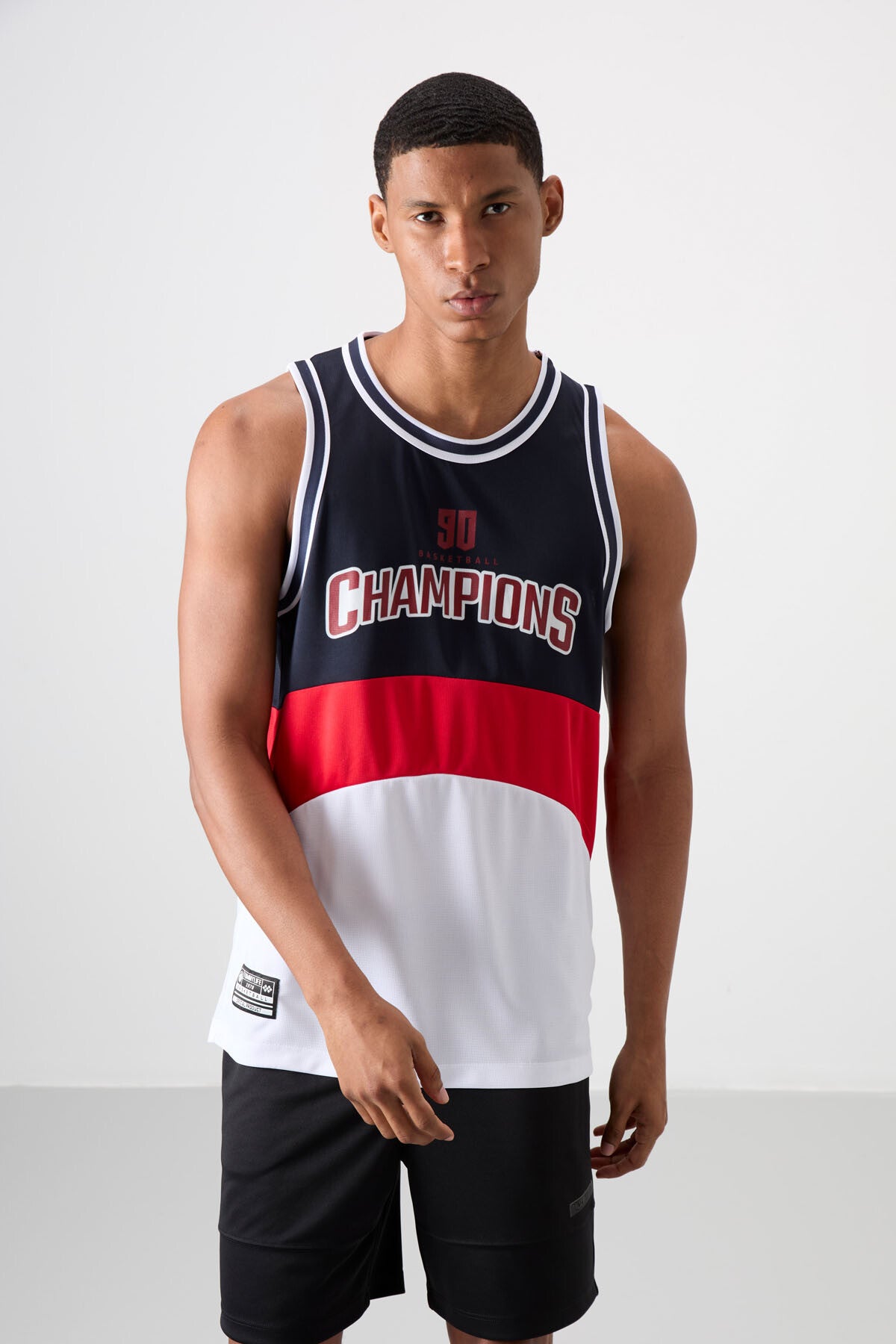polyester nefes alan dokulu ince esnek standart fit erkek basketbol atlet - 88395 - Justyol
