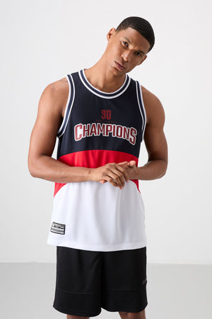polyester nefes alan dokulu ince esnek standart fit erkek basketbol atlet - 88395 - Justyol