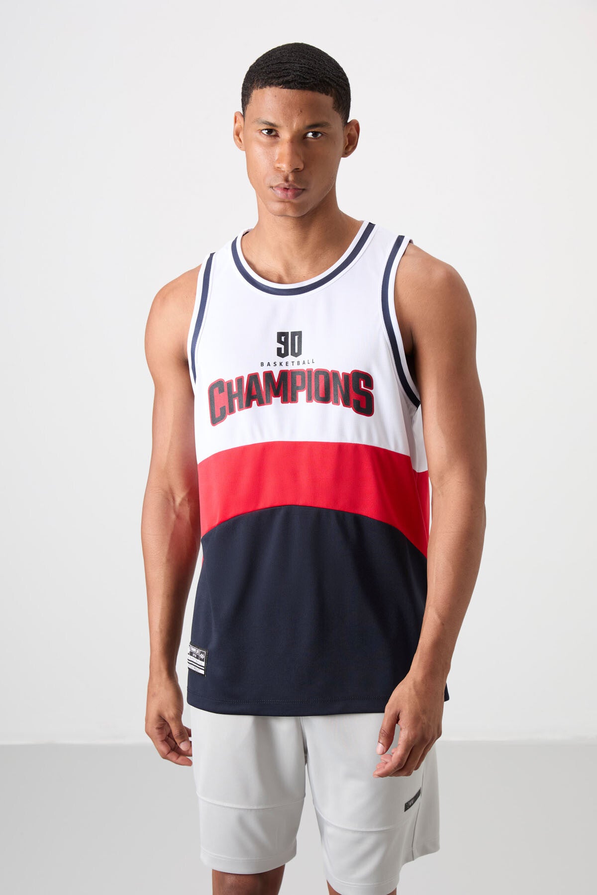 polyester nefes alan dokulu ince esnek standart fit erkek basketbol atlet - 88395 - Justyol
