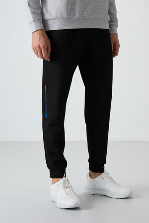lacivert pamuklu kalin yumuşak dokulu comfort fit baskili erkek eşofman takim - 85239 - Justyol