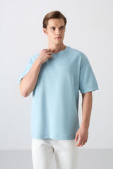 pamuklu kalin yumuşak dokulu oversize fit baskili erkek t-shirt - 88320 - Justyol