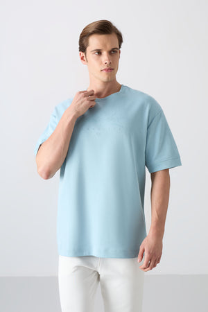 pamuklu kalin yumuşak dokulu oversize fit baskili erkek t-shirt - 88320 - Justyol