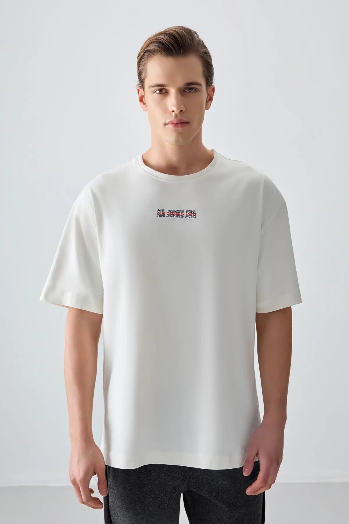 %100 pamuk kalin yumuşak dokulu oversize fit baskili erkek t-shirt - 88354 - Justyol