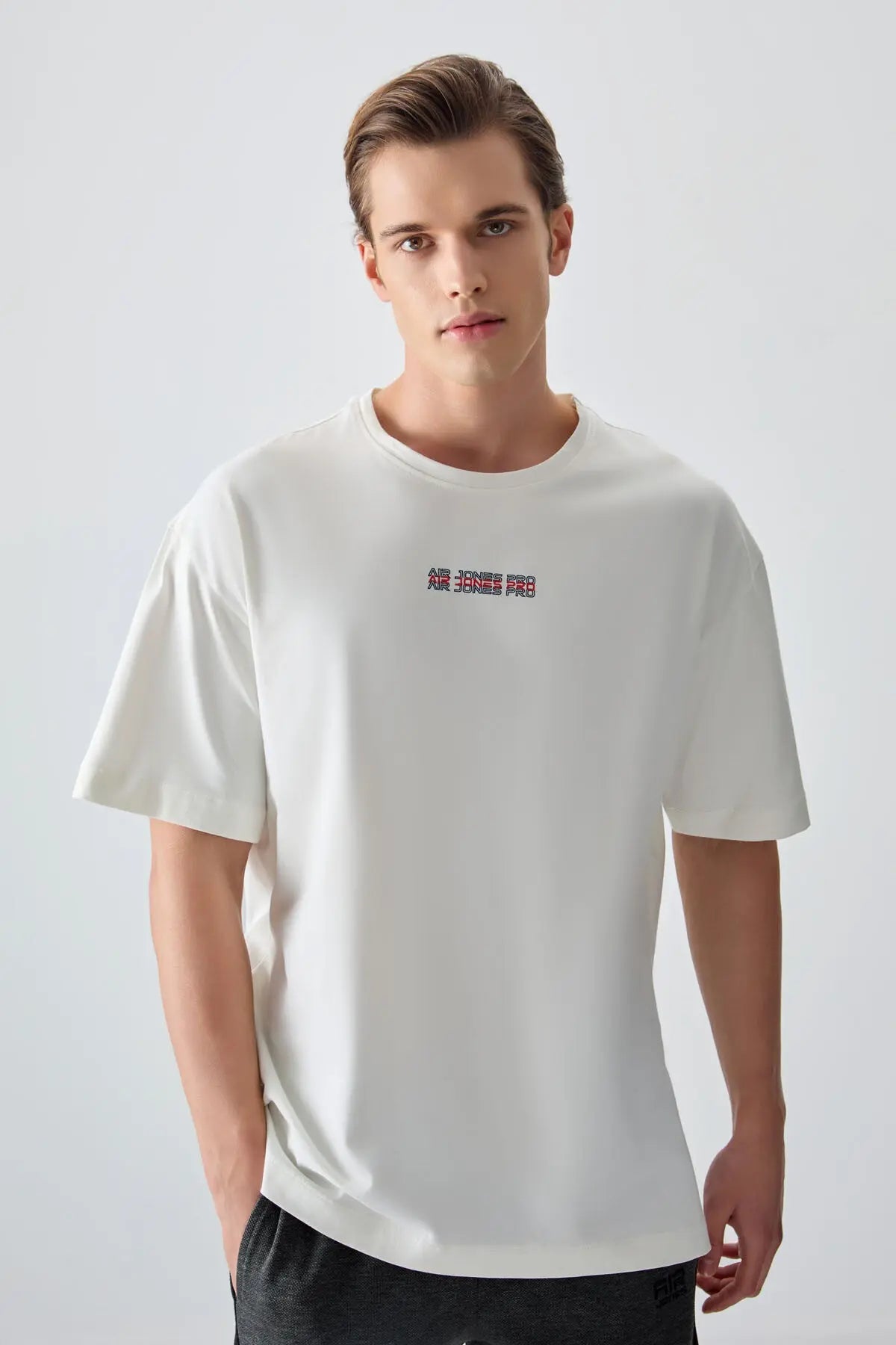 %100 pamuk kalin yumuşak dokulu oversize fit baskili erkek t-shirt - 88354 - Justyol