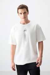 %100 pamuk kalin yumuşak dokulu oversize fit baskili erkek t-shirt - 88355 - Justyol