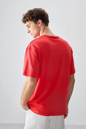 %100 pamuk kalin yumuşak dokulu oversize fit baskili erkek t-shirt - 88356 - Justyol