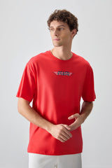 %100 pamuk kalin yumuşak dokulu oversize fit baskili erkek t-shirt - 88356 - Justyol