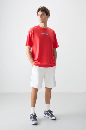 %100 pamuk kalin yumuşak dokulu oversize fit baskili erkek t-shirt - 88356 - Justyol