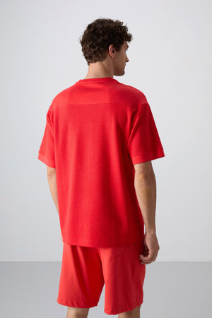 pamuklu kalin yüzeyi dokulu oversize fit basic erkek t-shirt - 88340 - Justyol