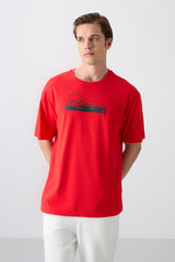 pamuklu kalin yumuşak dokulu oversize fit baskili erkek t-shirt - 88334 - Justyol