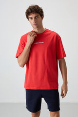 pamuklu kalin yüzeyi dokulu oversize fit baskili erkek t-shirt - 88372 - Justyol