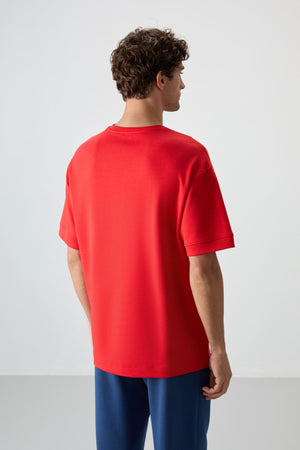 pamuklu kalin yumuşak dokulu oversize fit baskili erkek t-shirt - 88320 - Justyol
