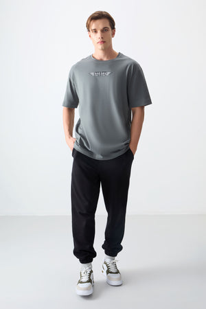 %100 pamuk kalin yumuşak dokulu oversize fit baskili erkek t-shirt - 88356 - Justyol
