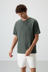waffle interlok yüzeyi dokulu oversize fit basic erkek t-shirt - 88380 - Justyol