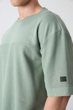 pamuklu kalin yüzeyi dokulu oversize fit basic erkek t-shirt - 88340 - Justyol