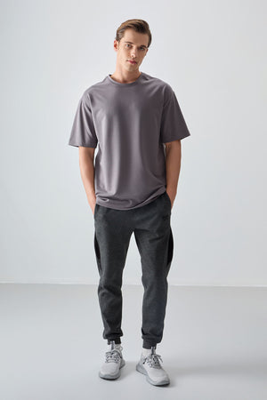 pamuklu kalin yumuşak dokulu oversize fit basic erkek t-shirt - 88377 - Justyol