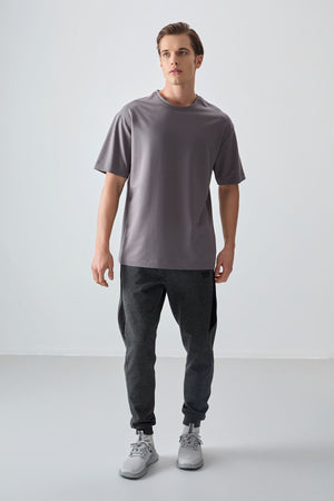 pamuklu kalin yumuşak dokulu oversize fit basic erkek t-shirt - 88377 - Justyol