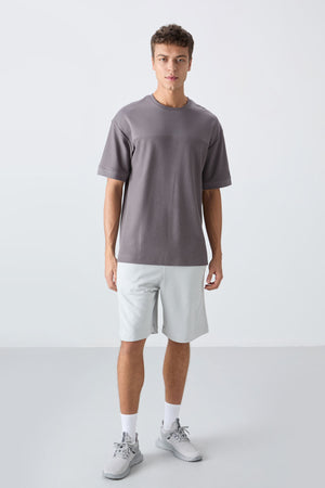 pamuklu kalin yüzeyi dokulu oversize fit basic erkek t-shirt - 88340 - Justyol