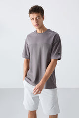 pamuklu kalin yüzeyi dokulu oversize fit basic erkek t-shirt - 88340 - Justyol