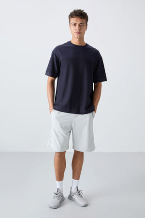 pamuklu kalin yüzeyi dokulu oversize fit basic erkek t-shirt - 88340 - Justyol