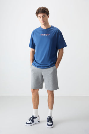 %100 pamuk kalin yumuşak dokulu oversize fit baskili erkek t-shirt - 88356 - Justyol