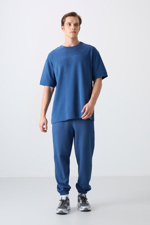 pamuklu kalin yumuşak dokulu oversize fit baskili erkek t-shirt - 88320 - Justyol