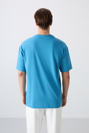 pamuklu kalin yumuşak dokulu oversize fit baskili erkek t-shirt - 88334 - Justyol