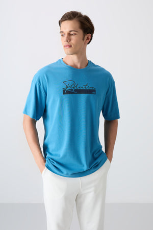 pamuklu kalin yumuşak dokulu oversize fit baskili erkek t-shirt - 88334 - Justyol