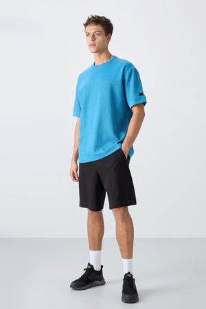 pamuklu kalin yüzeyi dokulu oversize fit basic erkek t-shirt - 88340 - Justyol