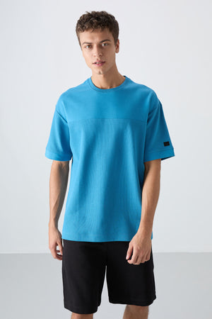 pamuklu kalin yüzeyi dokulu oversize fit basic erkek t-shirt - 88340 - Justyol