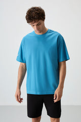 pamuklu kalin yüzeyi dokulu oversize fit baskili erkek t-shirt - 88369 - Justyol