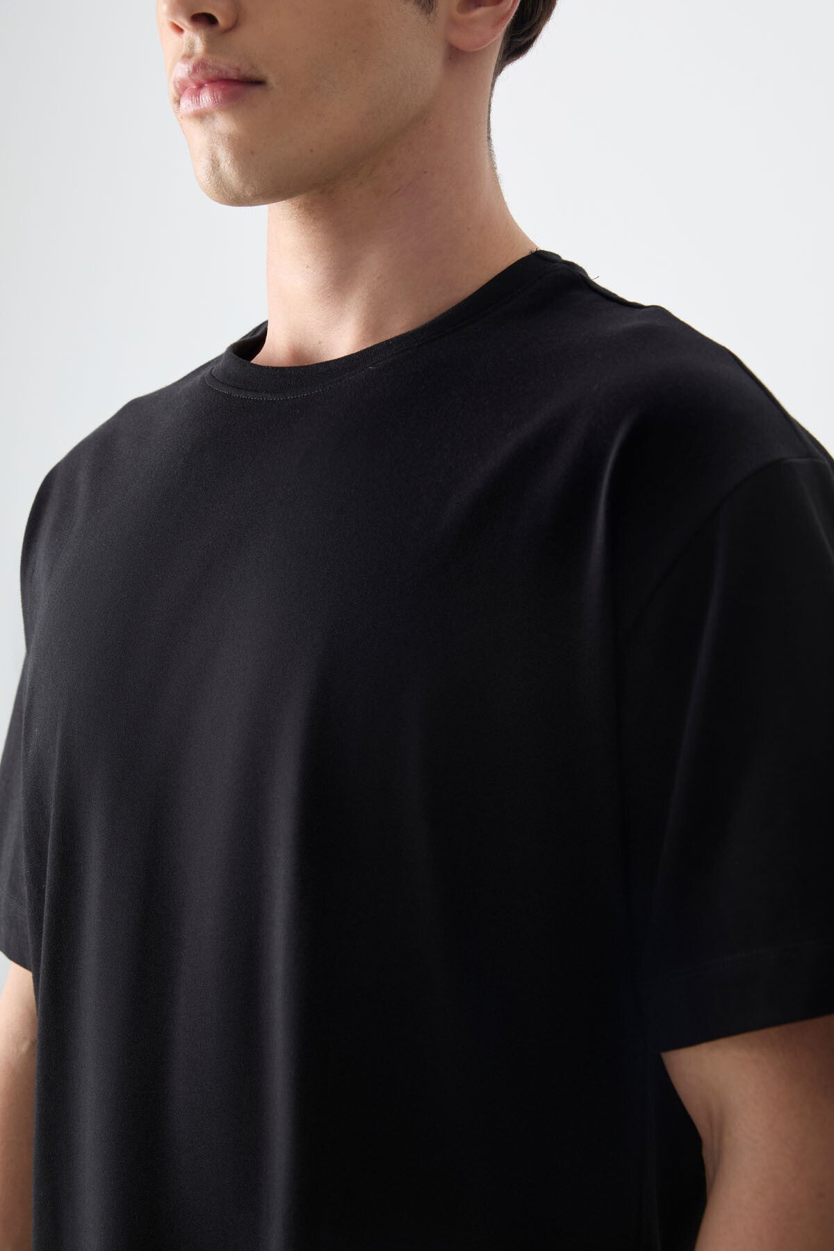 %100 pamuk kalin yumuşak dokulu oversize fit basic erkek t-shirt - 88353 - Justyol