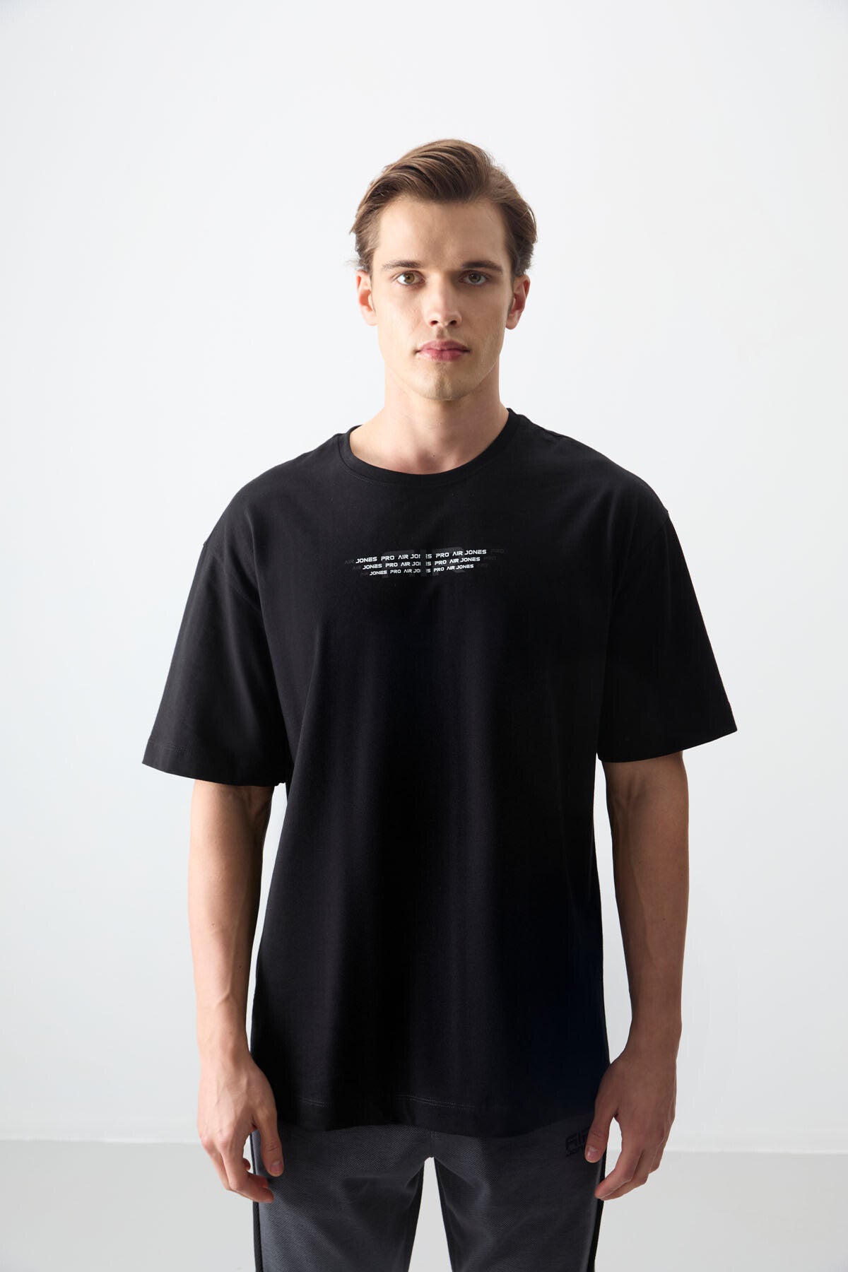 %100 pamuk kalin yumuşak dokulu oversize fit baskili erkek t-shirt - 88356 - Justyol