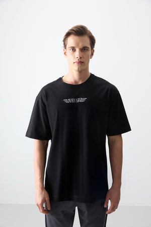 %100 pamuk kalin yumuşak dokulu oversize fit baskili erkek t-shirt - 88356 - Justyol