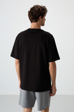 %100 pamuk kalin yumuşak dokulu oversize fit baskili erkek t-shirt - 88360 - Justyol