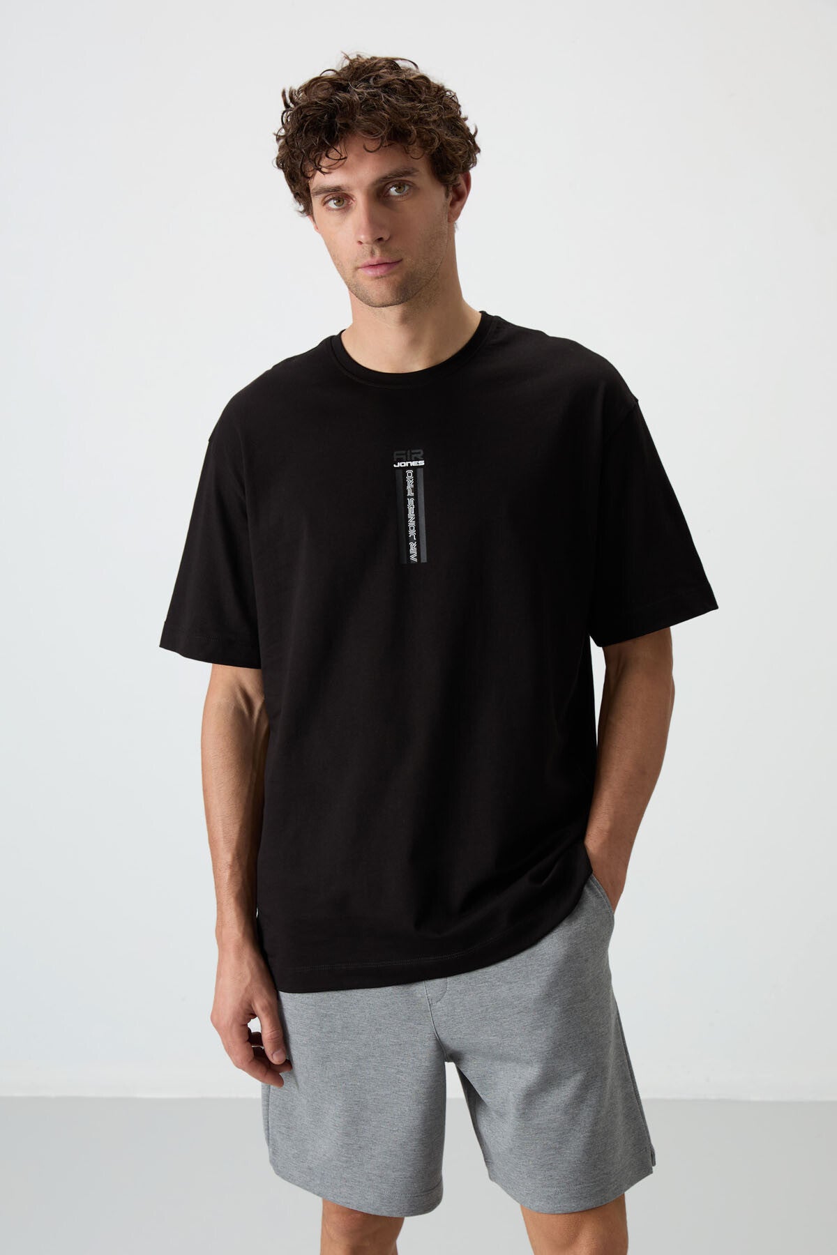 %100 pamuk kalin yumuşak dokulu oversize fit baskili erkek t-shirt - 88360 - Justyol