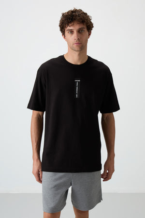 %100 pamuk kalin yumuşak dokulu oversize fit baskili erkek t-shirt - 88360 - Justyol