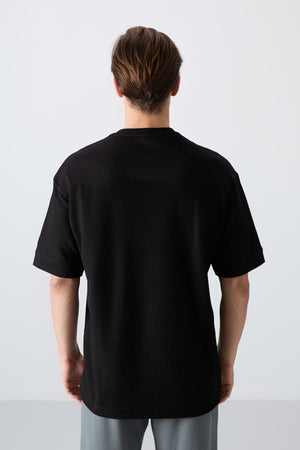 pamuklu kalin yüzeyi dokulu oversize fit basic erkek t-shirt - 88340 - Justyol