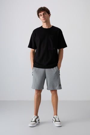 pamuklu kalin yüzeyi dokulu oversize fit basic erkek t-shirt - 88341 - Justyol